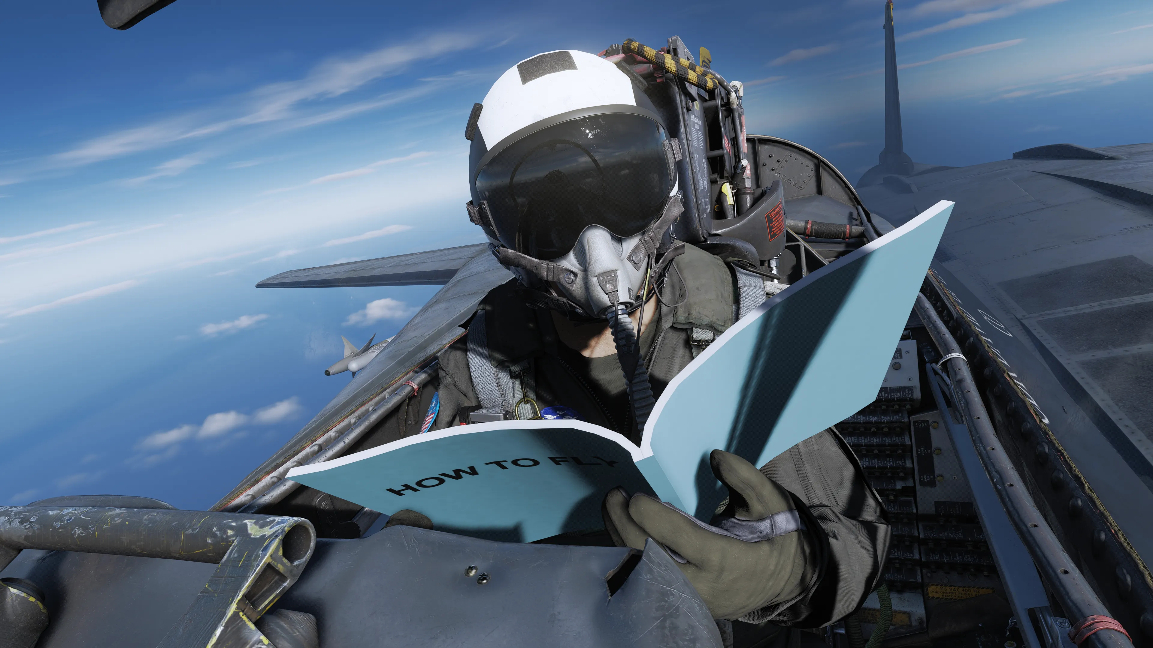 DCS 飛行員一邊駕駛戰機一邊翻閱《HOW TO FLY》飛行手冊的搞笑畫面